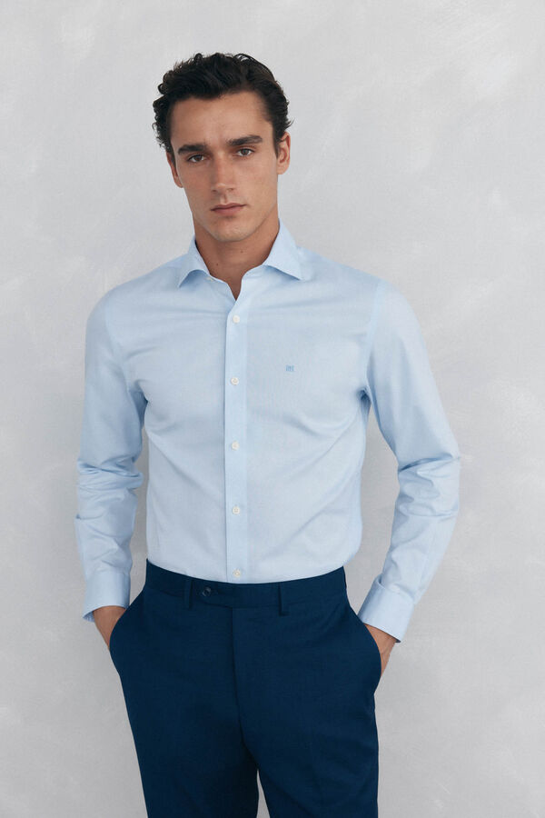 Pedro del Hierro Plain non iron + stain resistant slim fit dress shirt Blue