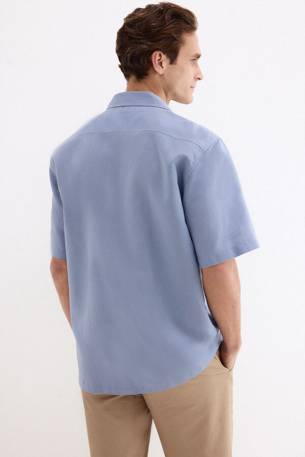 Pedro del Hierro Linen cotton short sleeve shirt Blue