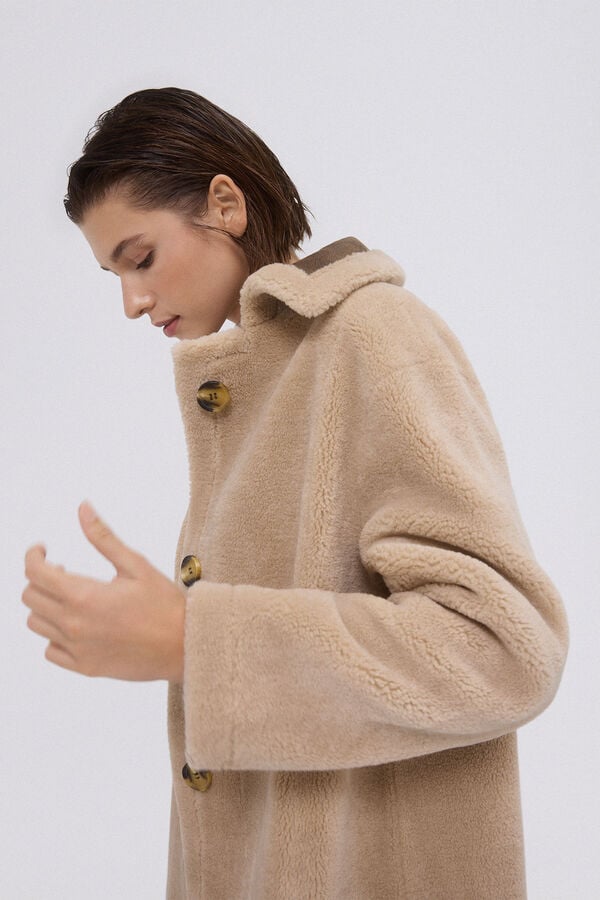 Pedro del Hierro Abrigo largo reversible faux shearling Beige