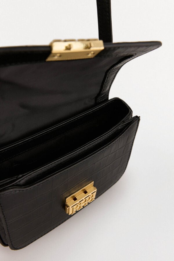 Pedro del Hierro leather shoulder bag with metal fastening Black