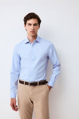 Pedro del Hierro Plain non-iron + anti-stain slim fit dress shirt Blue
