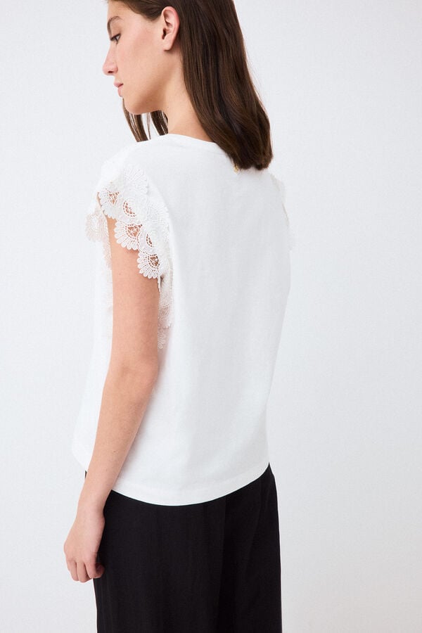 Pedro del Hierro T-shirt de manga em crochet Branco