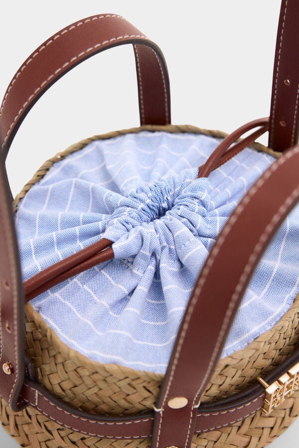 Pedro del Hierro Raffia-effect bucket bag Brown