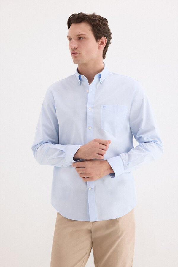 Pedro del Hierro Non-iron stain-resistant plain shirt Blue