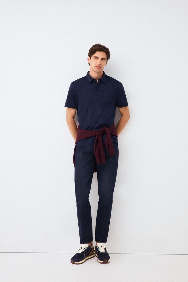 Pedro del Hierro Plain mercerized polo shirt Blue