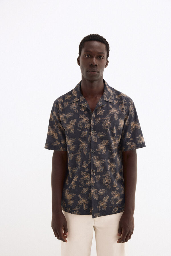 Pedro del Hierro Printed short sleeve Italian fabric shirt Grey