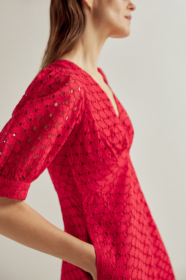 Pedro del Hierro Knot-front cutwork dress Red