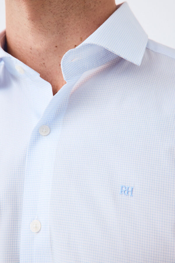 Pedro del Hierro Plaid non-iron + anti-stain slim fit dress shirt Blue