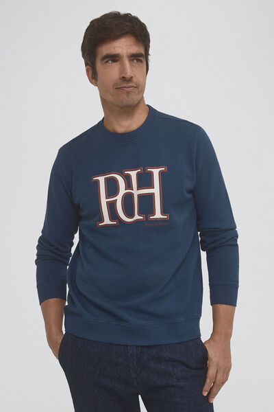 Pedro del Hierro Moletom com gola caixa Sweatshirt e logo Azul