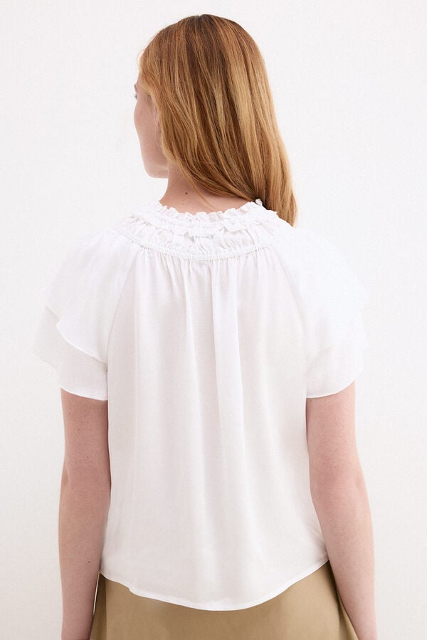 Pedro del Hierro Plain satin-finish ruffle sleeve blouse Ecru