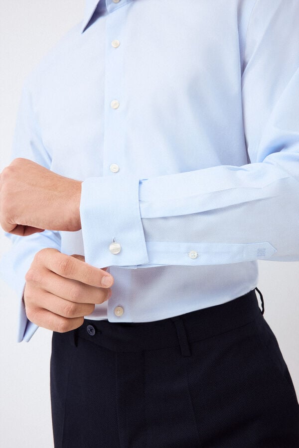 Pedro del Hierro Camisa de vestir lisa non iron + antimanchas punho duplo Azul