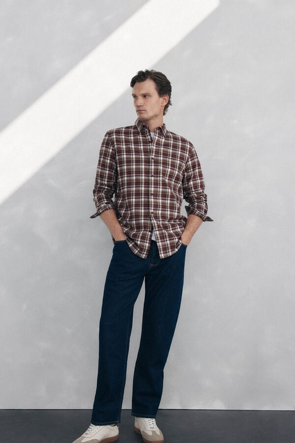 Pedro del Hierro Tencel plaid shirt Burgundy