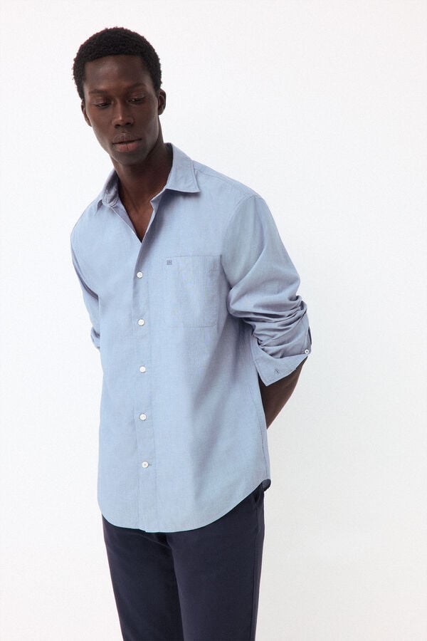 Pedro del Hierro Plain poplin relaxed fit shirt Blue