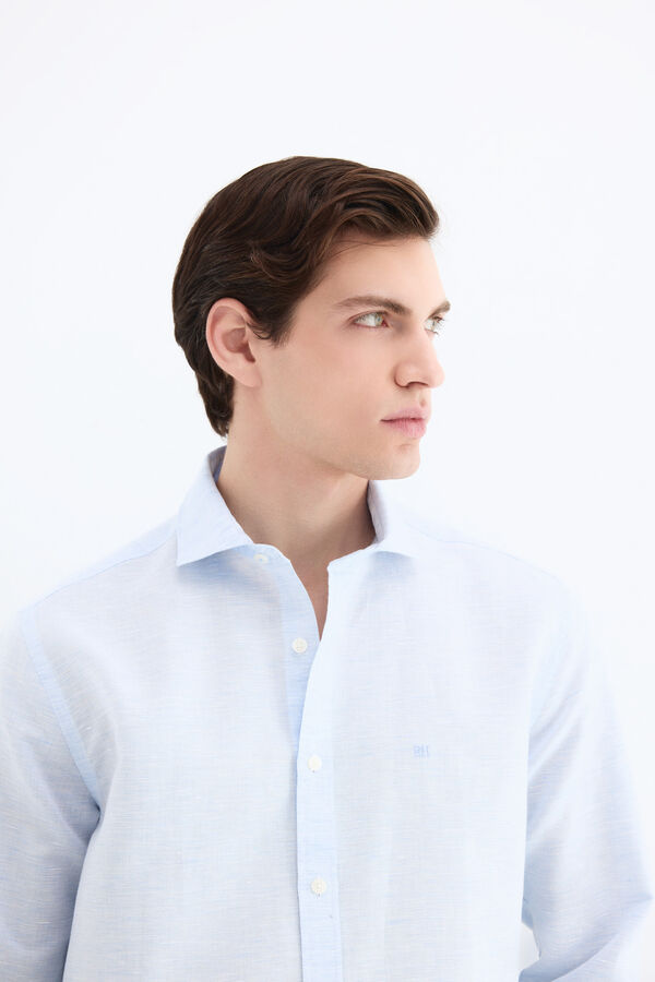 Pedro del Hierro Structured linen easy iron dress shirt Blue