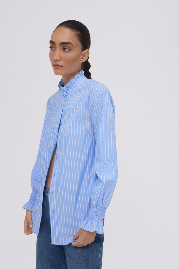 Pedro del Hierro Wide ruffle neck shirt Blue