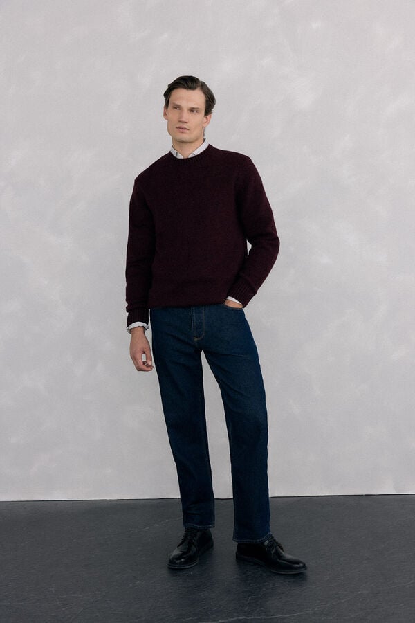 Pedro del Hierro Structured wool round neck sweater Burgundy