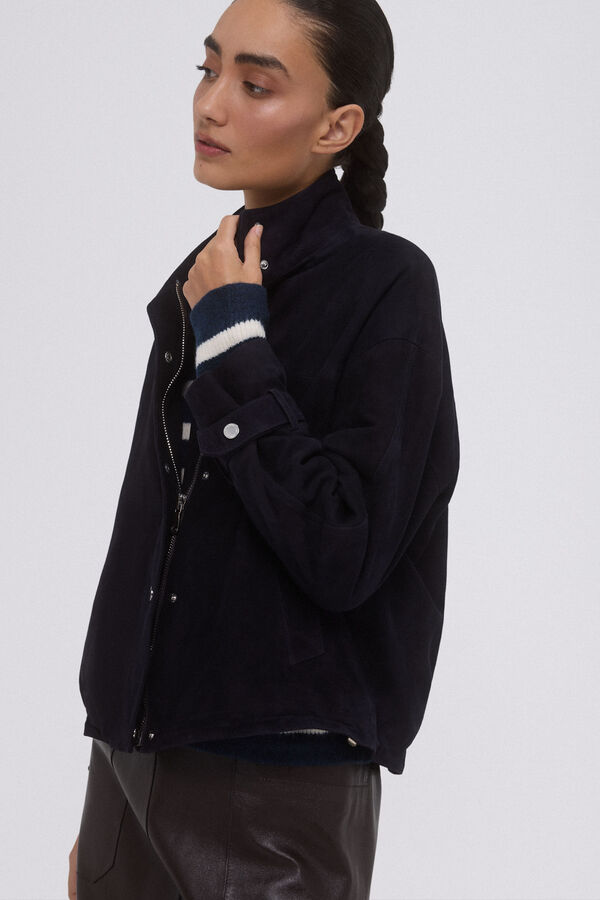 Pedro del Hierro Blue suede bomber jacket Blue