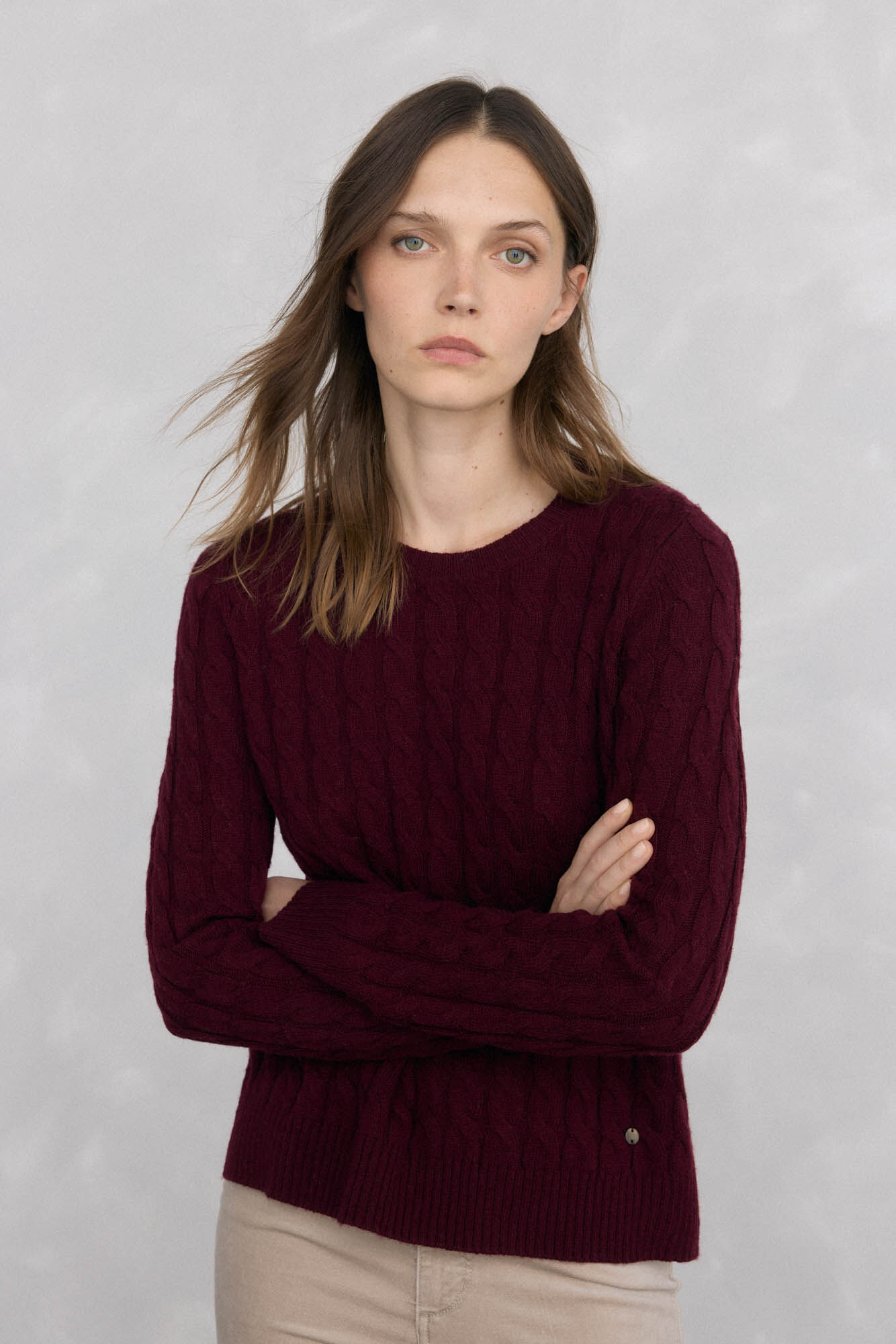 Pedro del Hierro Merino wool cross-knit knit sweater