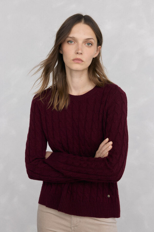 Pedro del Hierro Merino wool cross-knit knit sweater Burgundy