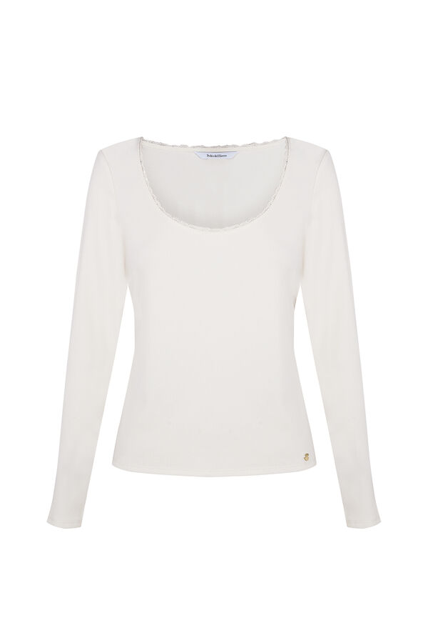 Pedro del Hierro Ribbed long sleeve T-shirt Ecru
