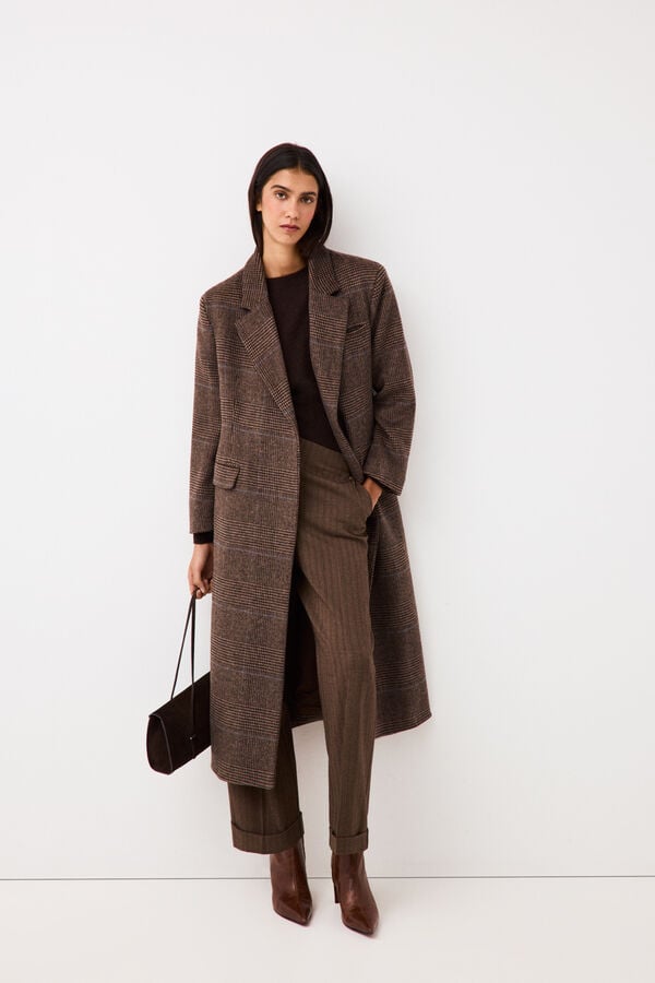 Pedro del Hierro Plaid long coat Grey