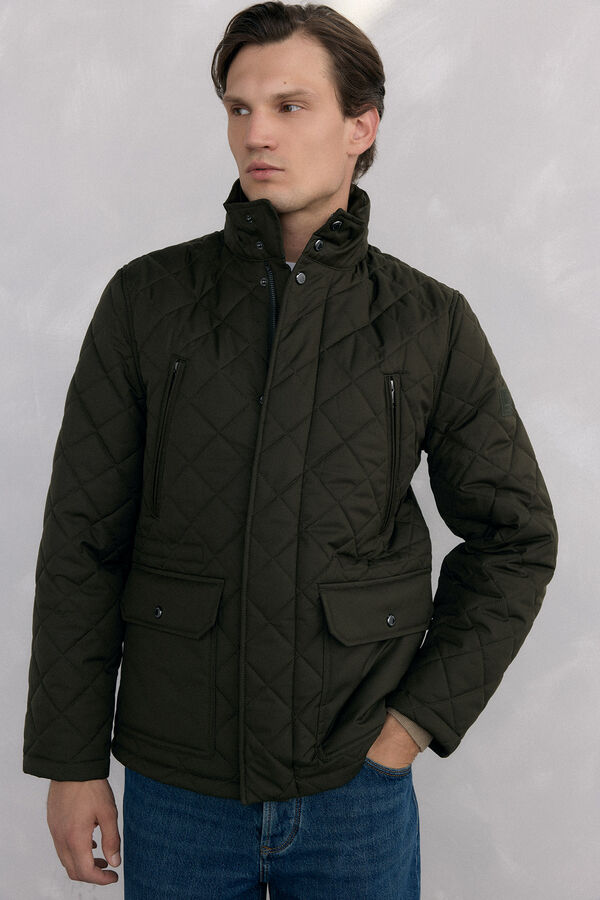 Pedro del Hierro Diamond-patterned quilted jacket Green