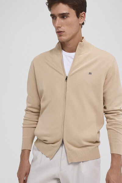 Pedro del Hierro Cárdigan fino algodón premium cremallera Beige