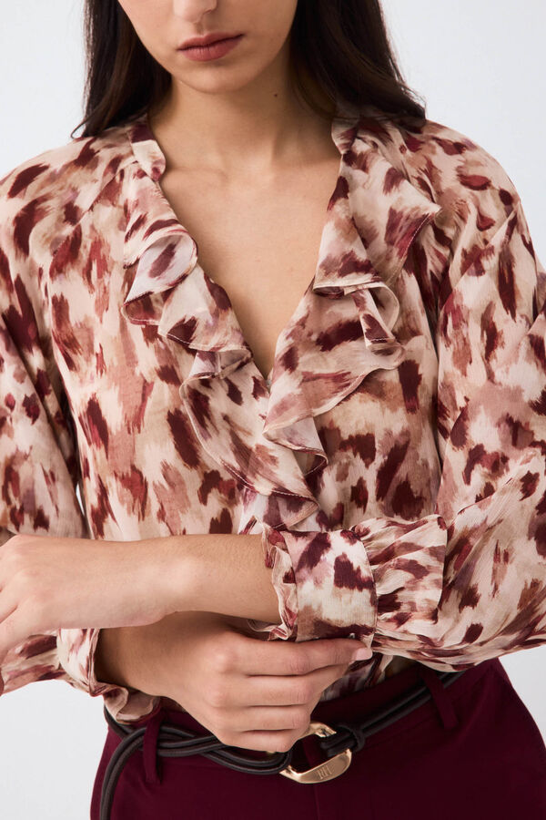 Pedro del Hierro Printed ruffle blouse Beige