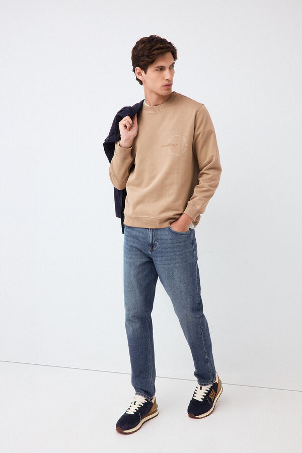 Pedro del Hierro Sweatshirt com logo gola caixa Beige