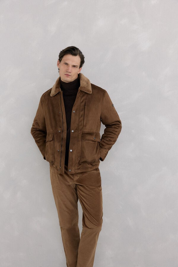 Pedro del Hierro Double-sided faux shearling jacket Brown