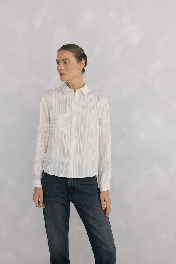 Pedro del Hierro Camisa rayas corta Beige