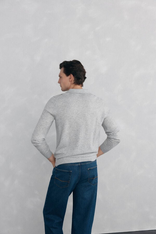 Pedro del Hierro Johnny neck sweater in merino wool and cashmere Grey