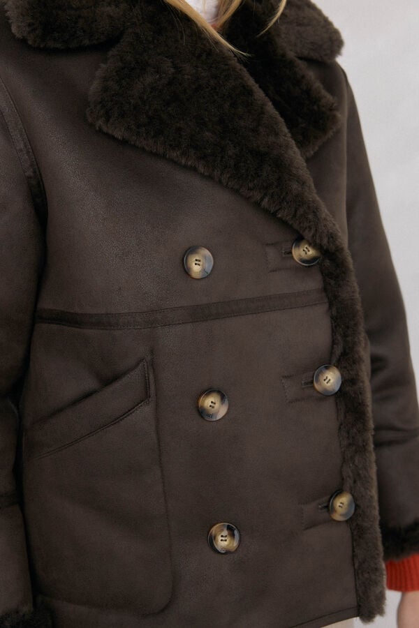 Pedro del Hierro Double-sided faux shearling coat Brown