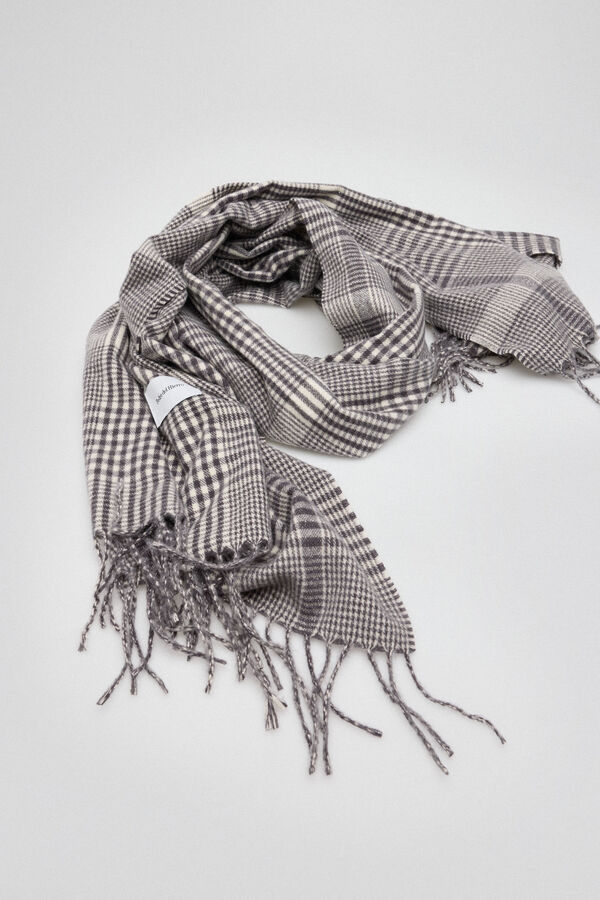 Pedro del Hierro Grey houndstooth and silver lurex scarf Grey