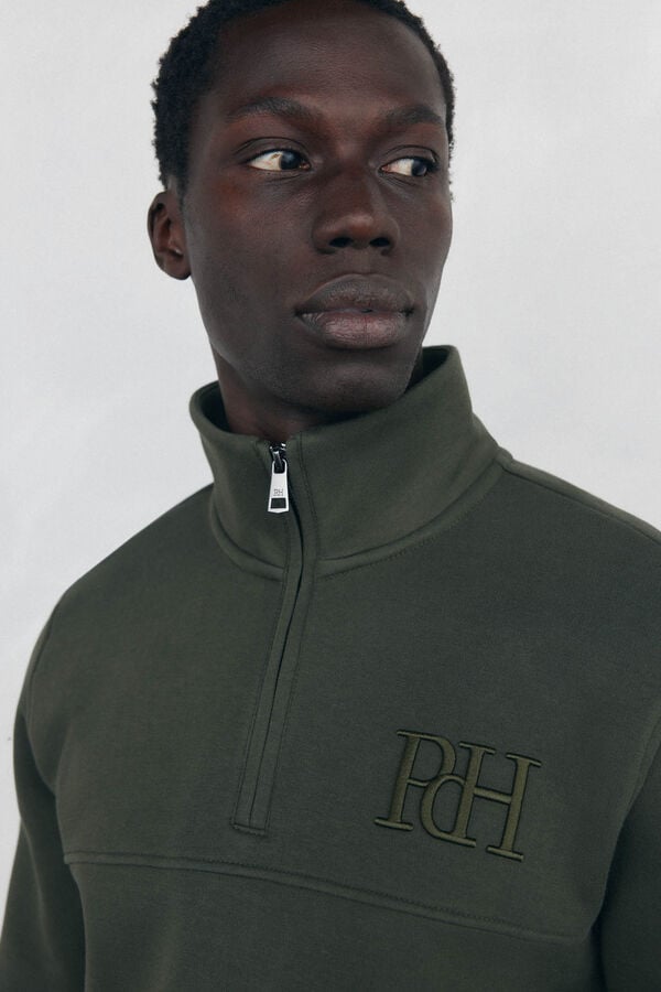 Pedro del Hierro Technical fabric zip-neck sweatshirt Green