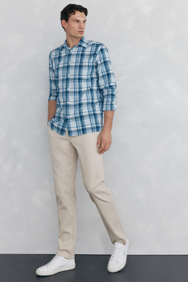 Pedro del Hierro Camisa quadrados tecido flamé Beige