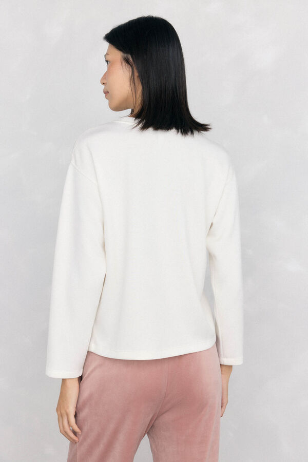 Pedro del Hierro long sleeve T-shirt with soft touch logo and activewear Ecru