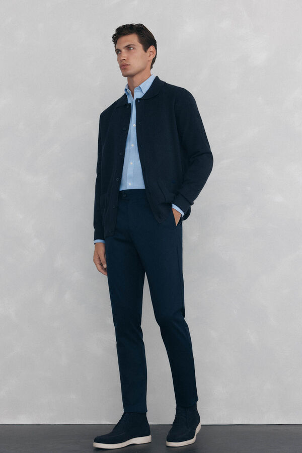 Pedro del Hierro Cotton jersey-knit cardigan polo shirt neck buttons Blue