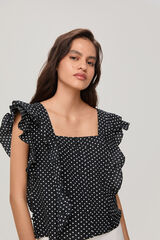 Pedro del Hierro Top de lunares con volantes Negro