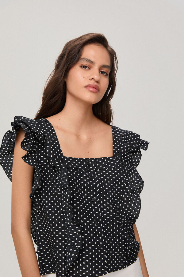 Pedro del Hierro Top de lunares con volantes Negro