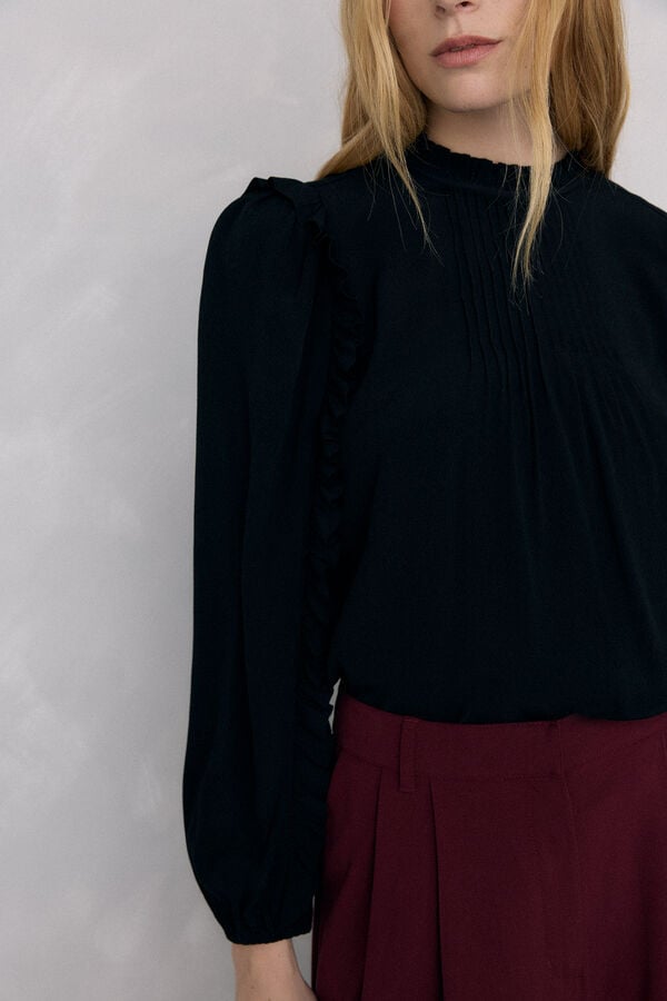 Pedro del Hierro Chiffon blouse with ruffles Black