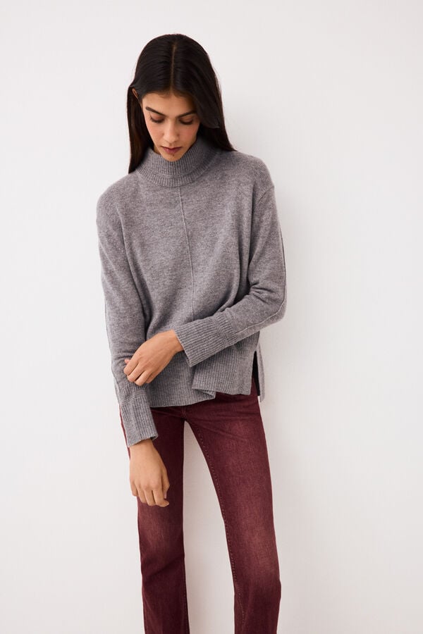Pedro del Hierro Wool funnel neck jumper with central seam Grey