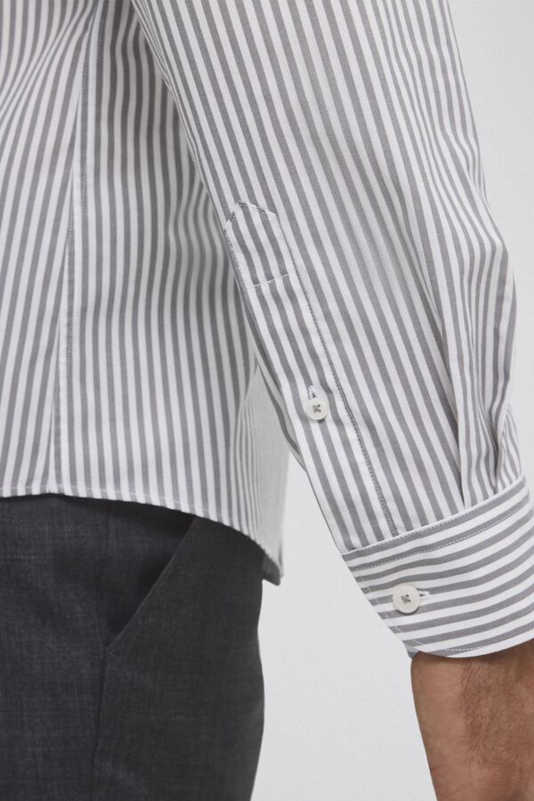 Pedro del Hierro Camisa riscas sem rugas Cizento