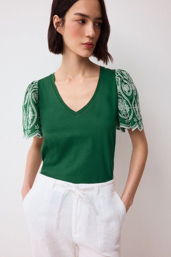Pedro del Hierro T-shirt manga com folho bordado Verde