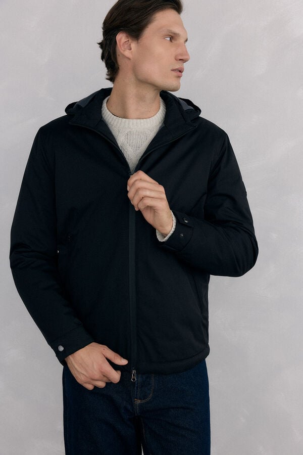 Pedro del Hierro Zip fastening jacket with hood Black