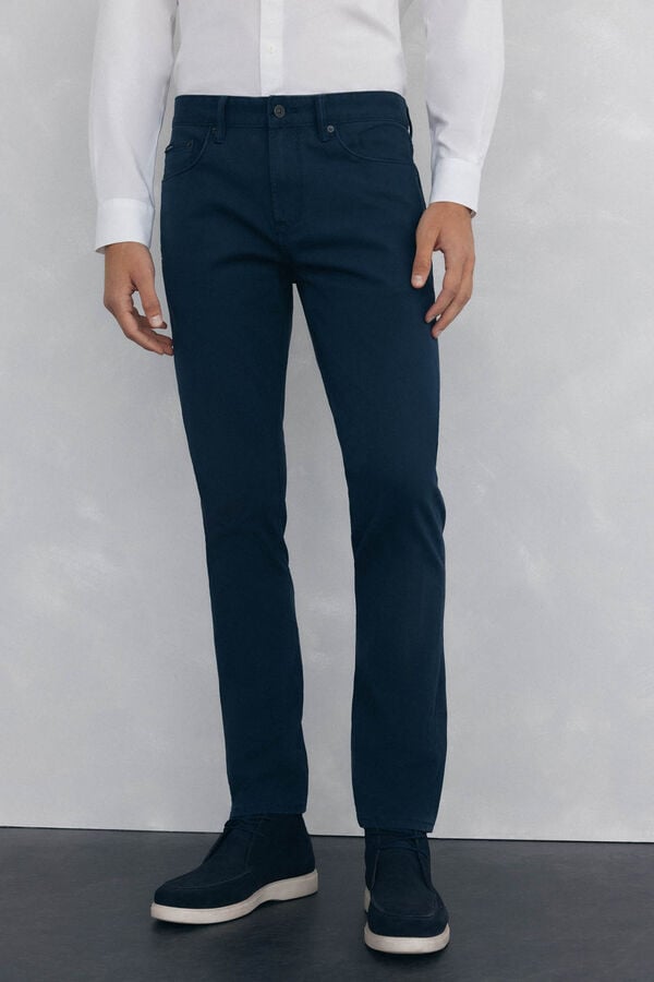 Pedro del Hierro Coloured slim fit 5-pocket trousers. Blue