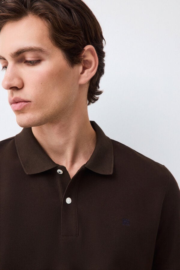 Pedro del Hierro Piqu&eacute; slim fit polo shirt Brown