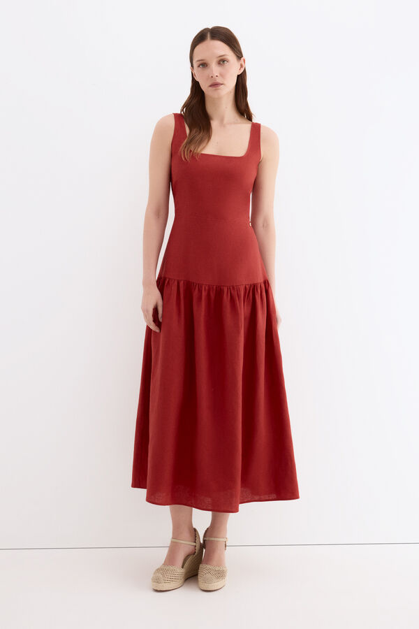 Pedro del Hierro Linen midi dress Orange