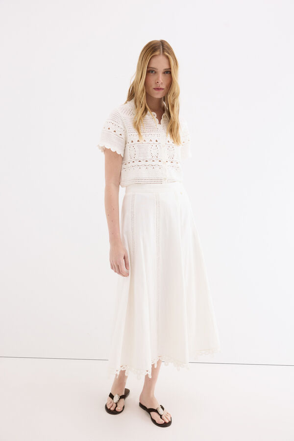 Pedro del Hierro Crochet detail midi skirt White