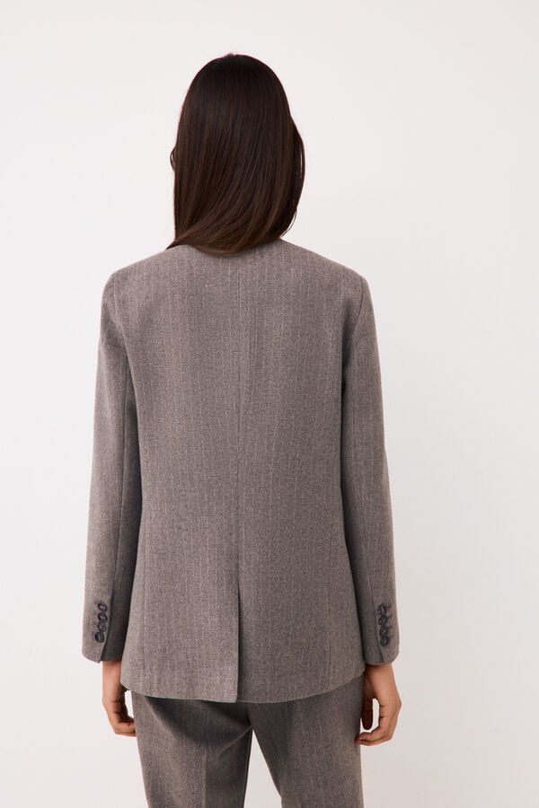Pedro del Hierro Pinstripe lapel-less blazer Grey